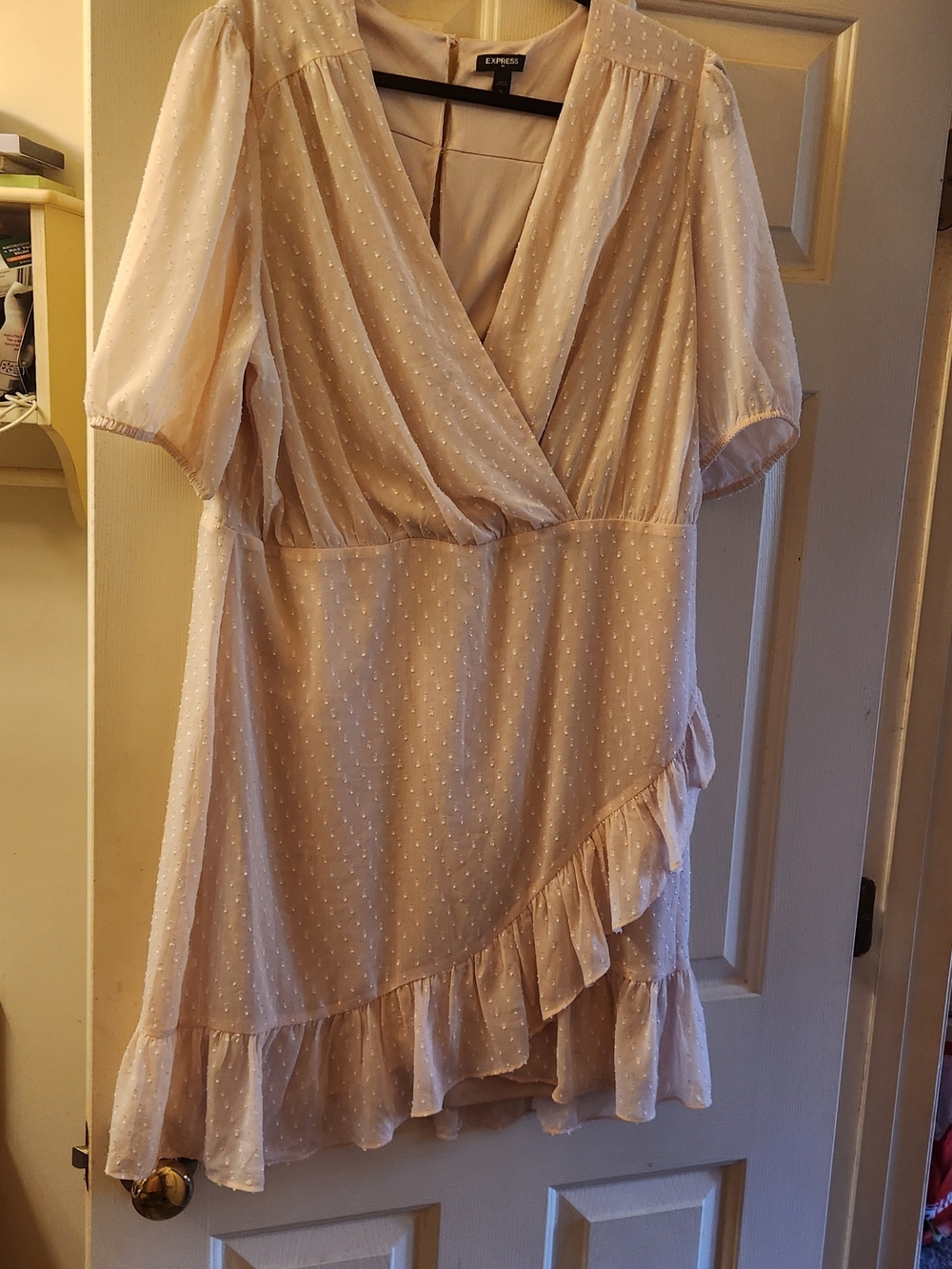 Express Blush Cream Swiss Dot Wrap Mini Dress